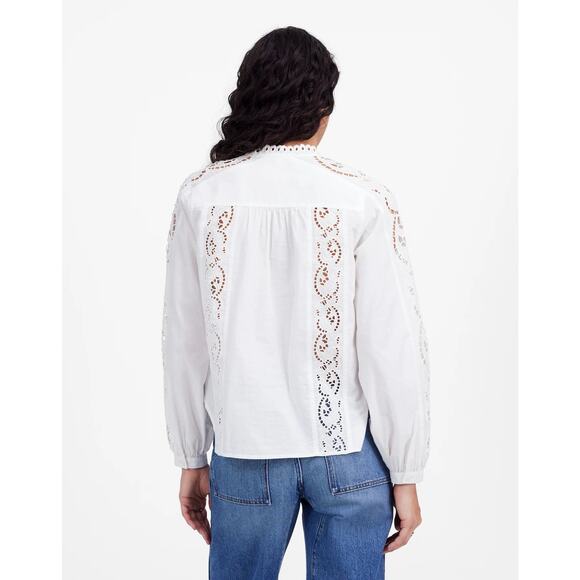 NWT Madewell Lace-Inset Pintucked Button Up White Size S - Picture 4 of 9